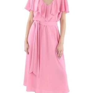 Ralph Lauren Black Label Pink Midi  with Flutter Sleeves and V-Neck